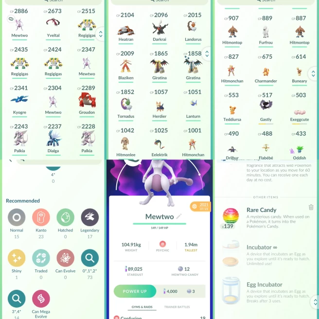 lvl23,have 17 Legendary,Mewtwo Regigigas Groudon Kyogre Dialga Palkia Shiny Giratina etc,many nice pokemons  N8867