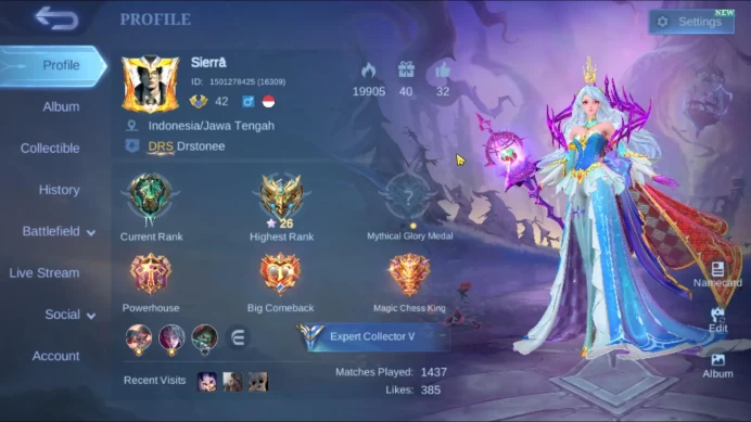 Hero 67 Skin 99|High Mythic 26|Selena Zenith, Claude Valentine,3 Squad Saber,18 Epic & ETC|Take Email|Check SS(MLBB1252)