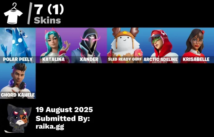 [PC/PSN/XBOX] 7 skins | Polar Peely | Katalina | Xander | Sled Ready Guff | Arctic Adeline | Krisabelle | Chord Kahele | Twin Crossfire