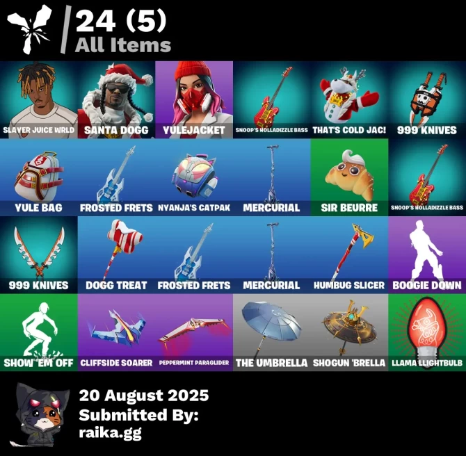 [PC/PSN/XBOX]  3 skins | Slayer Juice WRLD | Santa Dogg | Yulejacket | Snoop's Holladizzle Bass | That's Cold Jac! | 999 Knives | Yule Bag