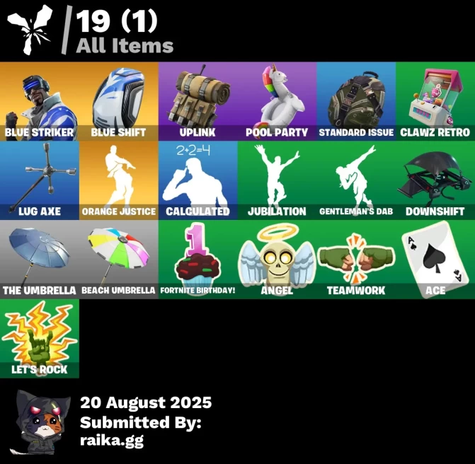 [PC/PSN/XBOX] 1 skins | Blue Striker | Blue Shift | Orange Justice | Uplink | Pool Party | Standard Issue | Clawz Retro | Lug Axe | Calculated