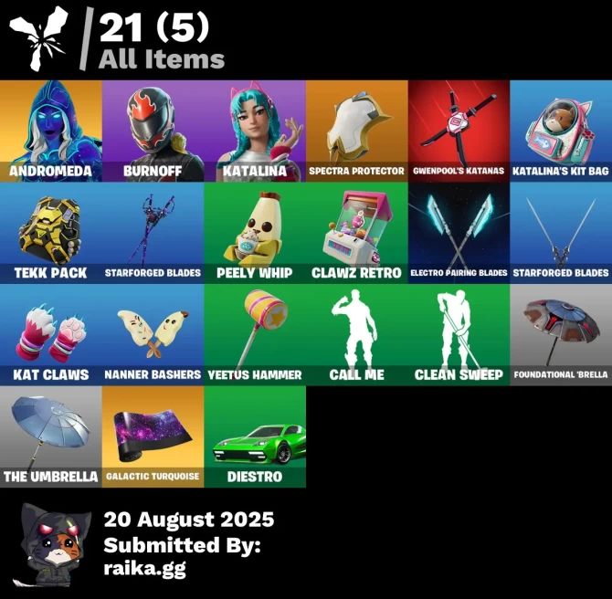 [PC/PSN/XBOX] 3 skins | Andromeda | Burnoff | Katalina | Spectra Protector | Gwenpool's Katanas | Katalina's Kit Bag | Tekk Pack | 