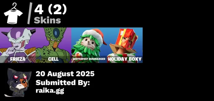 [PC/PSN/XBOX] 4 skins | Frieza | Cell | Winterfest Bushranger | Holiday Boxy | Frieza's Pod | Legend's Modkit | Cell's Shell | Society Shield