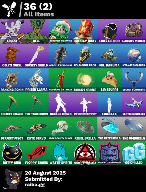 [PC/PSN/XBOX] 4 skins | Frieza | Cell | Winterfest Bushranger | Holiday Boxy | Frieza's Pod | Legend's Modkit | Cell's Shell | Society Shield