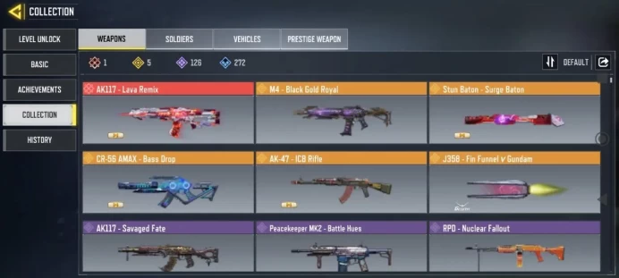 Level 255 / 1 mythic gun / 5 legend guns / 126 epic guns / 1 legend character / 57 characters / Changable email / cod 38