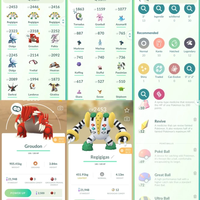 lvl24,have 12 Legendary Regigigas Dialga Groudon Palkia Yveltal Heatran Giratina etc,many nice pokemons  N8889