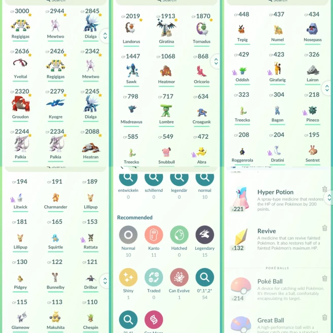 lvl22,have 15 Legendary, Mewtwo Dialga Regigigas Groudon Kyogre Palkia Heatran Shiny Giratina,many nice pokemons  N8890