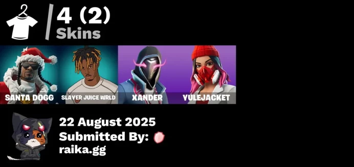 [PC/PSN/XBOX] 4 skins | Santa Dogg | Slayer Juice WRLD | Xander | Yulejacket | 999 Knives | Snoop's Holladizzle Bass | That's Cold Jac!
