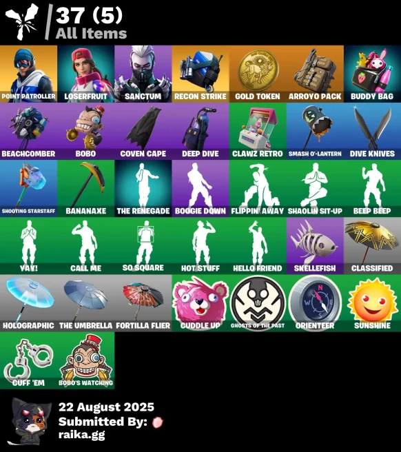 [PC/PSN/XBOX] 3 skins | Point Patroller | Recon Strike | Loserfruit | Sanctum | Gold Token | Arroyo Pack | Buddy Bag | Beachcomber | Bobo