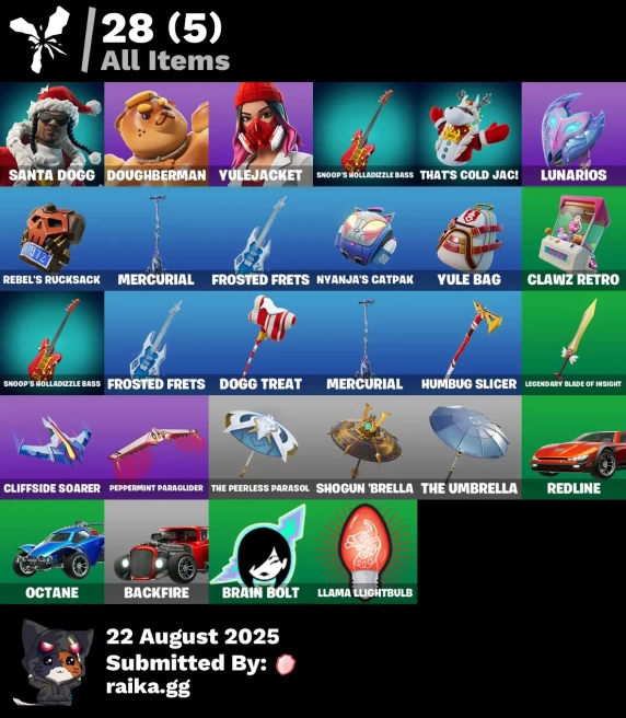 [PC/PSN/XBOX] 3 skins | Santa Dogg | Doughberman | Yulejacket | Snoop's Holladizzle Bass | That's Cold Jac! | Lunarios | Rebel's Rucksack