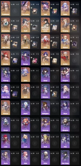 EU TL69 | Robin + Jade | The Herta + Yunli | Jing Yuan + Aventurine + Luocha | 18 legendary characters| 100% Guarantee | Full Access