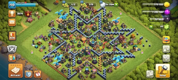 TH 14 / LeveL 150 / Gems 115 / Heroes (58 58 40 40 11) / CN 500 / cod 70