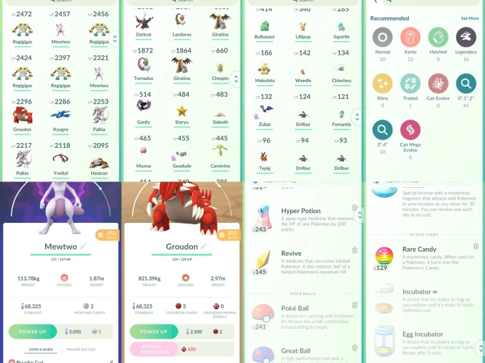 lvl22,have 16 Legendary,Mewtwo Regigigas Groudon Kyogre Palkia Dialga Giratina etc,many nice pokemons N8893