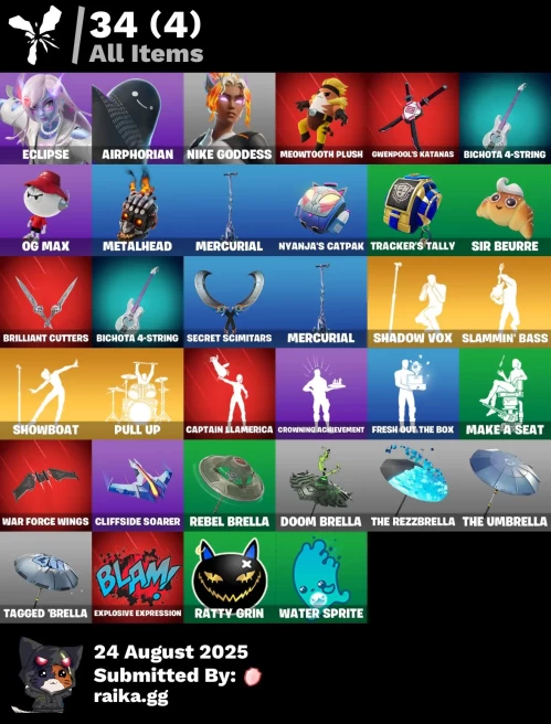 [PC/PSN/XBOX] 3 skins | Shadow Vox | Slammin' Bass | Showboat | Pull Up | Eclipse | Airphorian | Nike Goddess | Meowtooth Plush