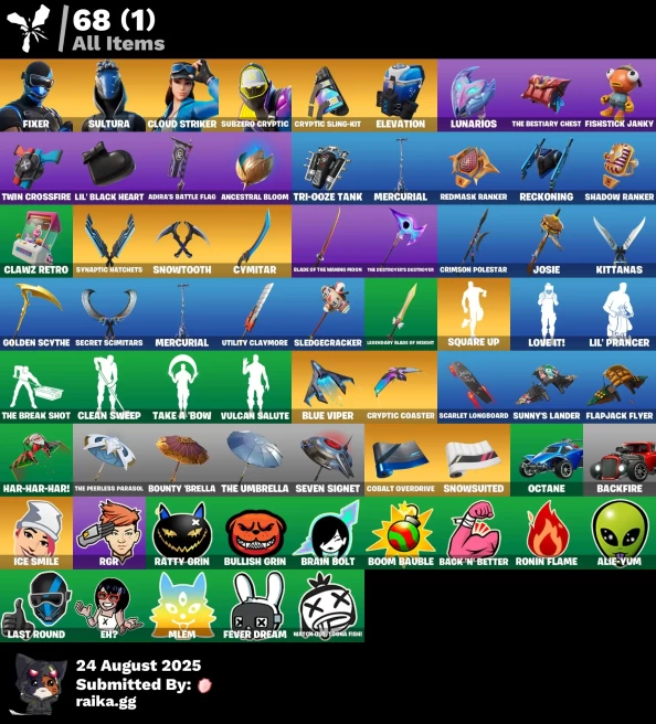 [PC/PSN/XBOX] 4 skins | Fixer | Sultura | Cloud Striker | Subzero Cryptic | Cryptic Sling-kit | Elevation | Synaptic Hatchets | Snowtooth