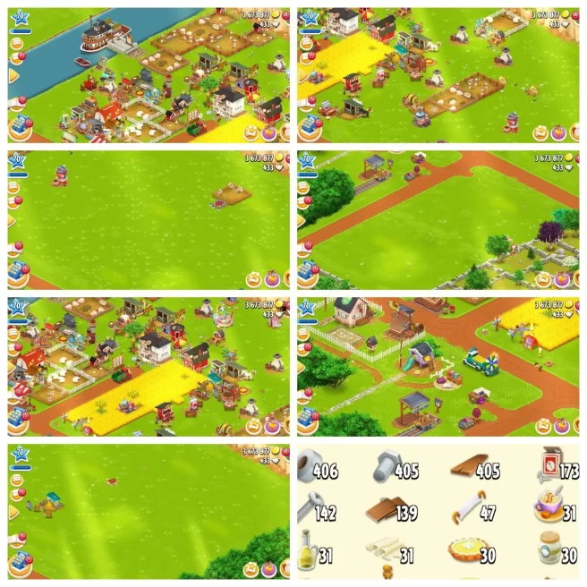 H26◆400+ 【BOLT, PLANK, DUCT TAPE】100+【NAIL, SCREW, WOOD PANEL】FARM LVL 70◆BARN STORAGE: 3000◆SILO STORAGE: 1000◆3.6M COINS◆433 DIAMOND