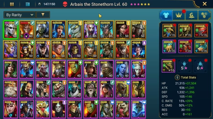 Starter 645K Power| 1 Mythical Arbais The Stonethron | 17 Legend(Sun Wukong,Etc) + 25K Energy + Many Resources|CE ON|SS(RSL1029)