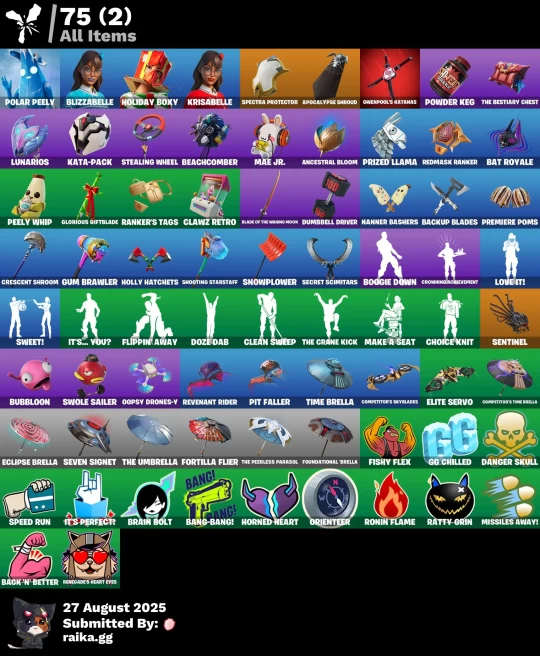 [PC/PSN/XBOX] 4 skins | Polar Peely | Blizzabelle | Holiday Boxy | Krisabelle | Spectra Protector | Apocalypse Shroud | Gwenpool's Katanas