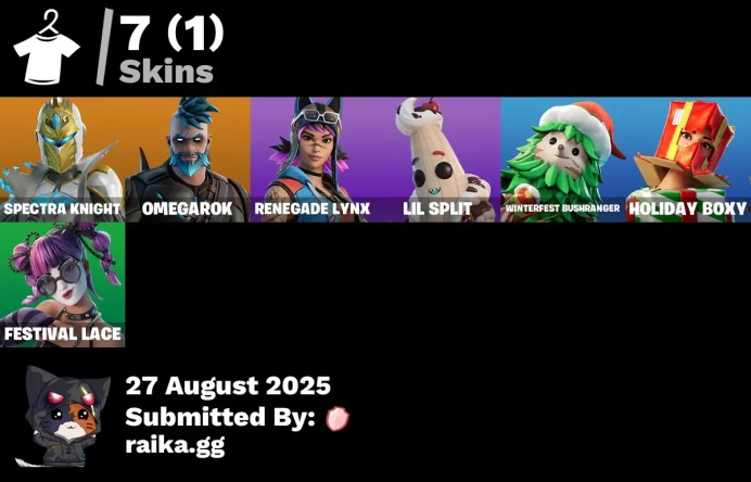 [PC/PSN/XBOX] 7 skins | Spectra Knight | Omegarok | Renegade Lynx | Lil Split | Winterfest Bushranger | Holiday Boxy | Festival Lace