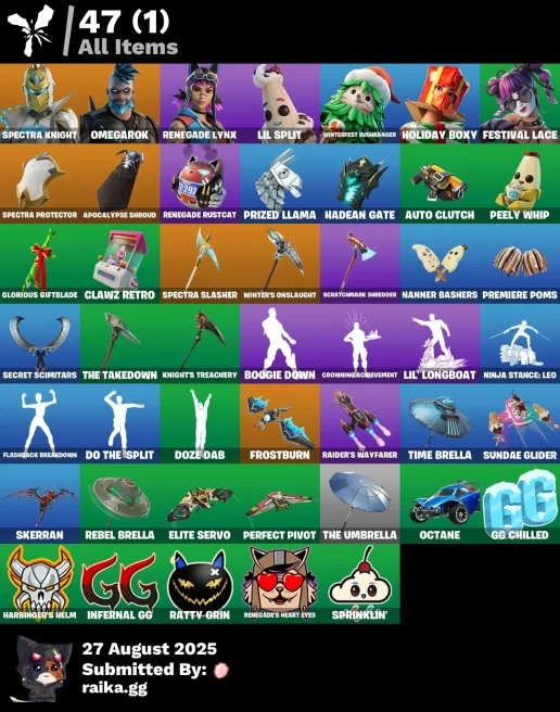 [PC/PSN/XBOX] 7 skins | Spectra Knight | Omegarok | Renegade Lynx | Lil Split | Winterfest Bushranger | Holiday Boxy | Festival Lace