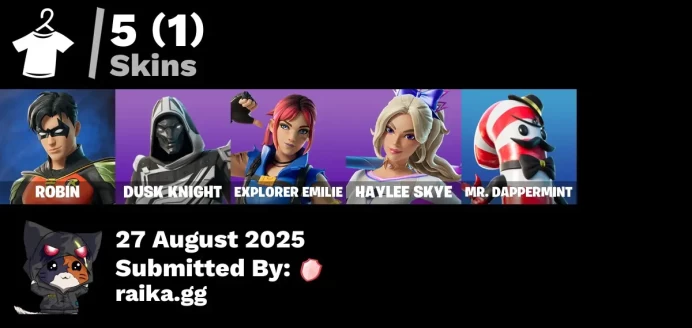 [PC/PSN/XBOX] 5 skins | Robin | Blitz Knight | Explorer Emilie | Haylee Skye | Mr. Dappermint | Dreamer's Two-Shot | Robin's Cape | Greebles