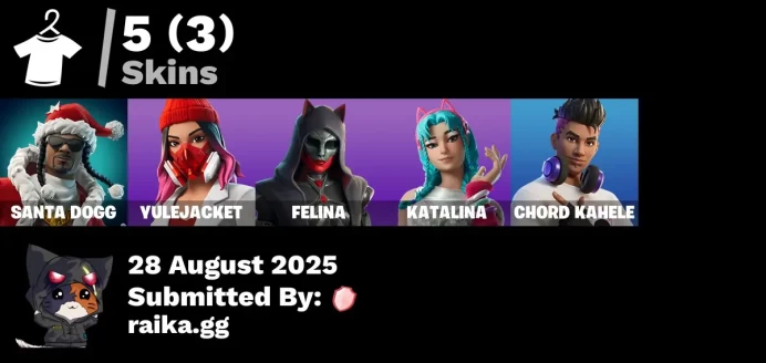 [PC/PSN/XBOX] 5 skins | Santa Dogg | Yulejacket | Felina | Katalina | Chord Kahele | Meowtooth Plush | Gwenpool's Katanas