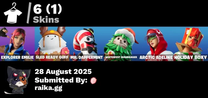 [PC/PSN/XBOX] 6 skins | Explorer Emilie | Sled Ready Guff | Mr. Dappermint | Winterfest Bushranger | Arctic Adeline | Holiday Boxy