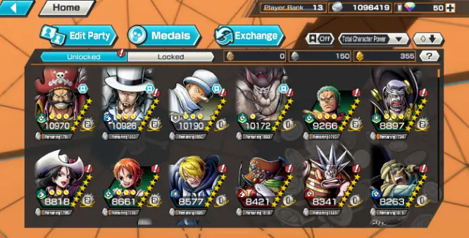 SOLO FRESH 2 EX META MAX GOLD D ROGER MAX ROB LUCCI MAX KAKU MAX JABRA MAX ZORO MAX DON KRIEG MAX NAMI MAX ALVIDA MAX GOOD MEDAL SUPPORT 103