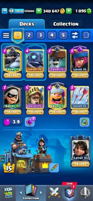 Level 58. Elite: 20. Max card: 60. Evo 14. ( +150 special Emote ) ( +10 Tower collection ) .. Safe and cheap