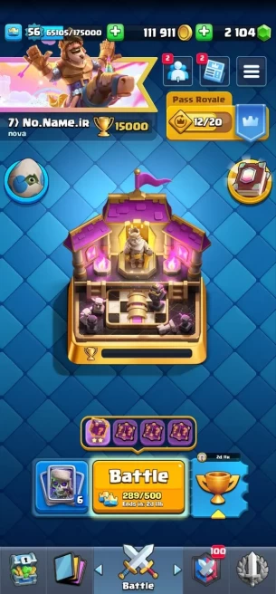 Level 56. Elite card: 16. Max card: 20. Evo 14. ( !! 15000 cups !! ) +5 tower collection.. +80 Emote.. Safe and cheap