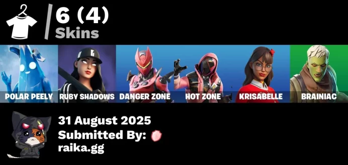 [PC/PSN/XBOX] 6 skins | Polar Peely | Ruby Shadows | Danger Zone | Hot Zone | Krisabelle | Brainiac | Scales of Justice