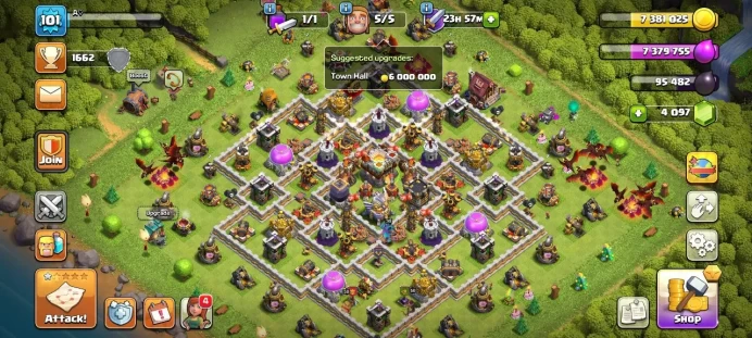 TH 11 / LeveL 101 / Gems 4097 / Heroes (50 50 30 20) / CN 1000 / cod 90