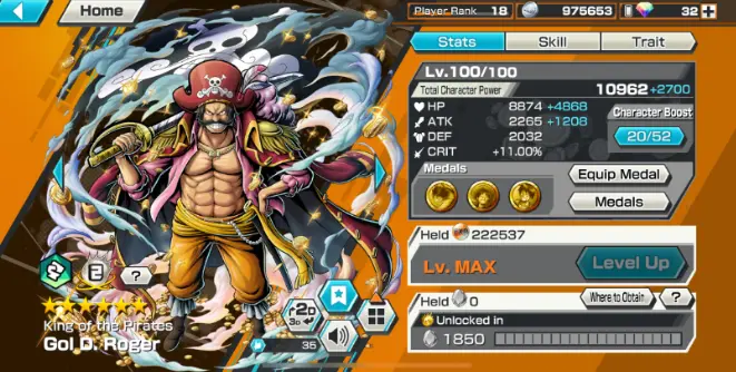 4 Ex Meta 2 Max Gold D Roger Max Rob Lucci Max Kizaru Kuzan Support 113 Good Medal Many Medal Material iOS & Android B79