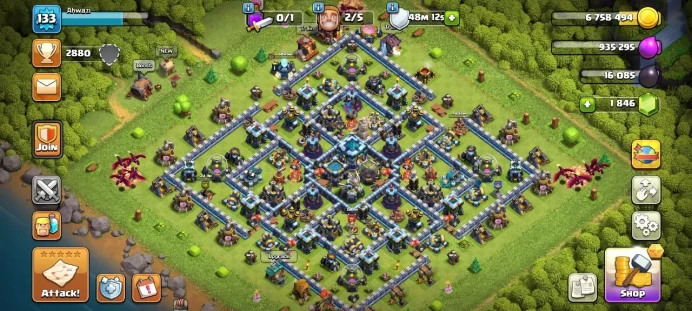 TH 13 / LeveL 133 / Gems 1846 / Heroes (32 33 41 13 21) / CN 500 / cod 112