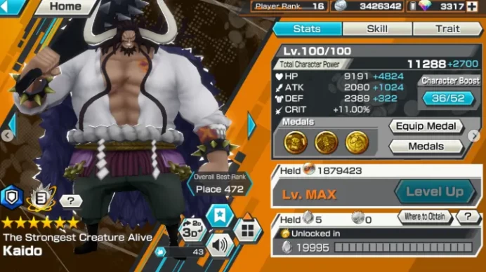 4 Extreme Kaido defender (boost 3) , Lucci , Kaido runner & S-Snake, 3317 Gems ready for second half ani extreme , 1871 Gold fragment