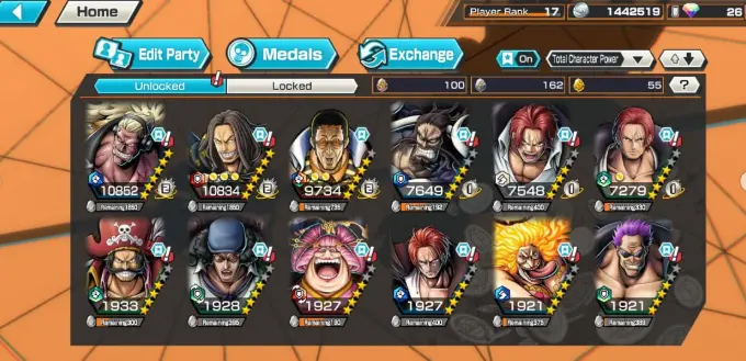Rarest HB26 7 Ex Meta 5 Max Garp Max Power 11K Shanks Ma Roger V1 V2 Max Power 11K Kuzan Max Rob Lucci Yamato Support  Good Medal b80