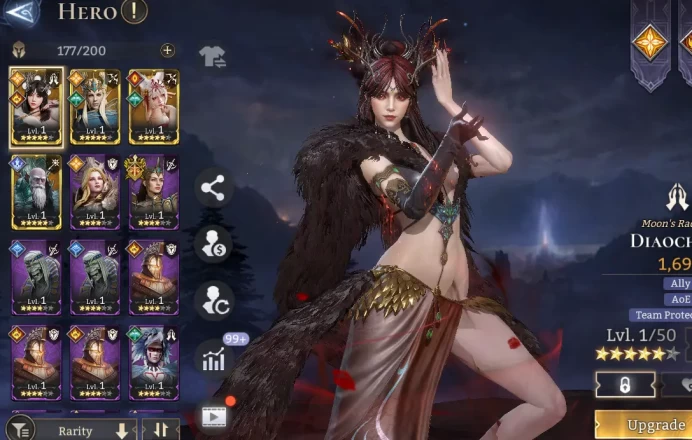 TOP START - Diaochan + Yuri + Alaura + Shamir \ 25000 Energy \ 18000 Gem \ 24 gold summ \ 7 ancient \ 5 rare \ Prime Pick !