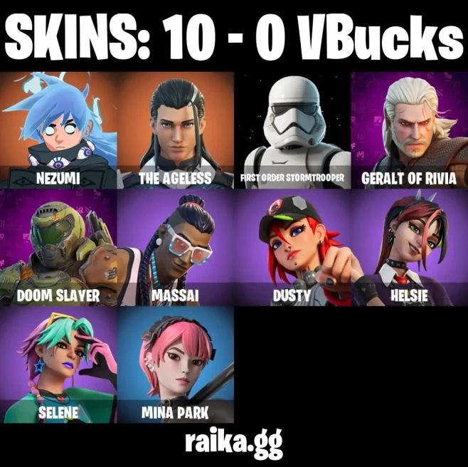 [PSN/XBOX/PC] 10 skins | Nezumi | The Ageless | First Order Stormtrooper | Geralt of Rivia | Doom Slayer | Massai | Dusty | Helsie | Selene
