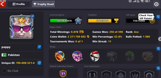 2.27 BILLION+COINS MILLIONAIRE MULTIMILLIONAIRE CUES  MOMBAI RING 150+ POOL CASH VIP GOLD FACEBOOK LINK NOT POSSIBLE  MINICLIP LOGIN