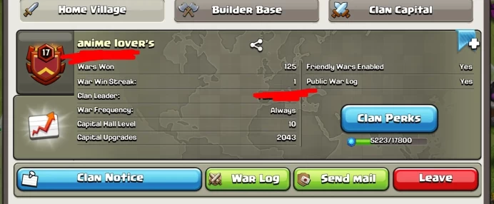 # CAPITAL HALL 10 # | Clan Level 17 | Name: anime lover's | Awesome Name | Wins 125 ,Losses 106 | Gold 1