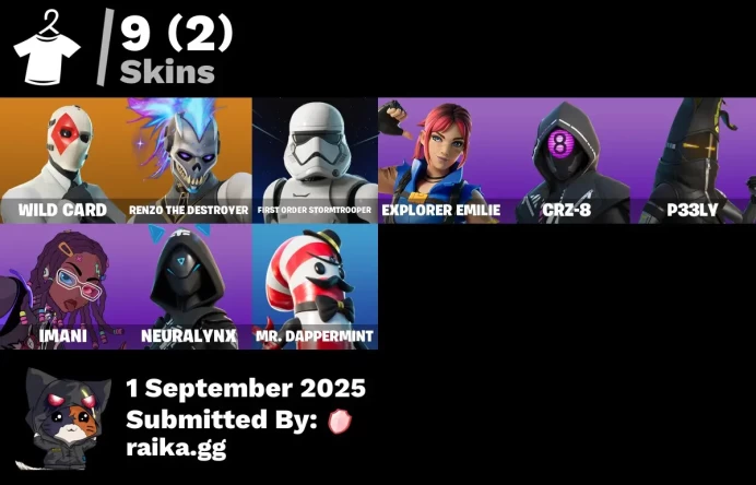 [PC/PSN/XBOX] 9 skins | Wild Card | Renzo the Destroyer | First Order Stormtrooper | Explorer Emilie | CRZ-8 | P33LY | Imani | NeuraLynx