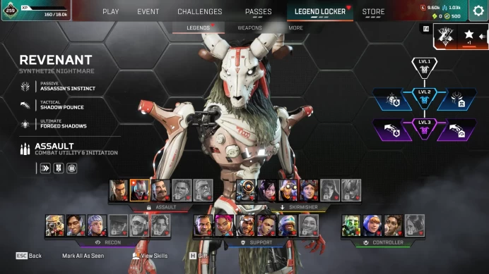 Apex Legends/ 259 lvl/ 35 Legendary/Deamons Claw/500 Coin/NIk114