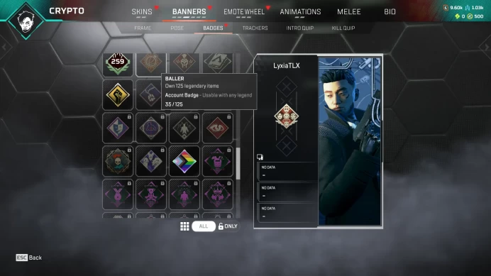 Apex Legends/ 259 lvl/ 35 Legendary/Deamons Claw/500 Coin/NIk114