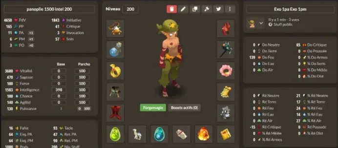 Kourial>Equipement 1500 intel / 11 pa / 6 pm , avec Personnage lvl 200 ( Any classe )