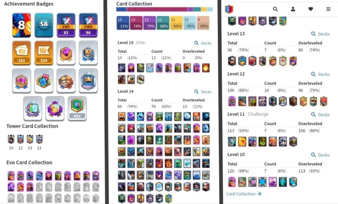 R56【KT 15_LVL 58】13 ELITE & EVO CARD▰90 CARD MAX▰162 RARE EMOTES▰11 TOWER SKIN▰10.7K TROPHY▰FULL MAGIC ITEM▰8 YEAR PLAYING◆TH 11 NEAR MAX ALSO◆