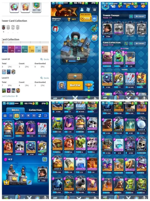 R58【KT 9_LVL 22】10 CARD LVL 3▰12 EMOTES▰2 MAGIC ITEM▰2 EVO SHARD▰4K TROPHY▰NC FREE▰200K GOLD▰3 YEARS OLD ACCOUNT