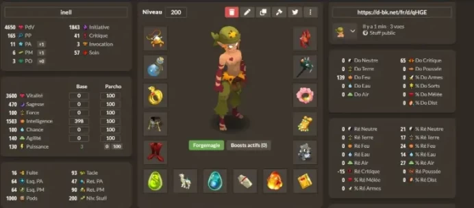 Dakal>Equipement 1500 intel / 11 pa / 6 pm , avec Personnage lvl 200 ( sacrieur )
