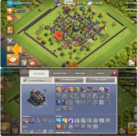51 level | TH 9 | king 11 + Queen 2 | trophy 550 | 835 Gems | Builder Hall 5