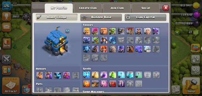 TH 12 FREE NC  126 LVL  52-50-22-17 [HEROES]  DECENT ACCOUNT  INSTANT DELIVERY & CHEAP PRICE