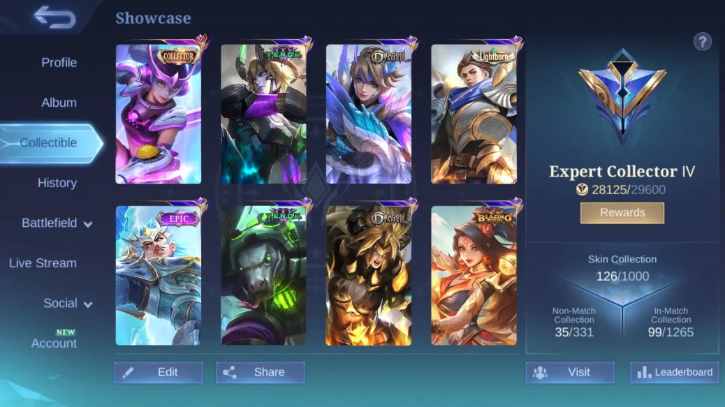 Hero 74 Skin 126|Collector(Wawan,nata)Lightborn(Alucard)Venom(Grock,Dyroth)Blazing 3|Dragon 3,Etc|Take Email|Check SS(MLBB1335)